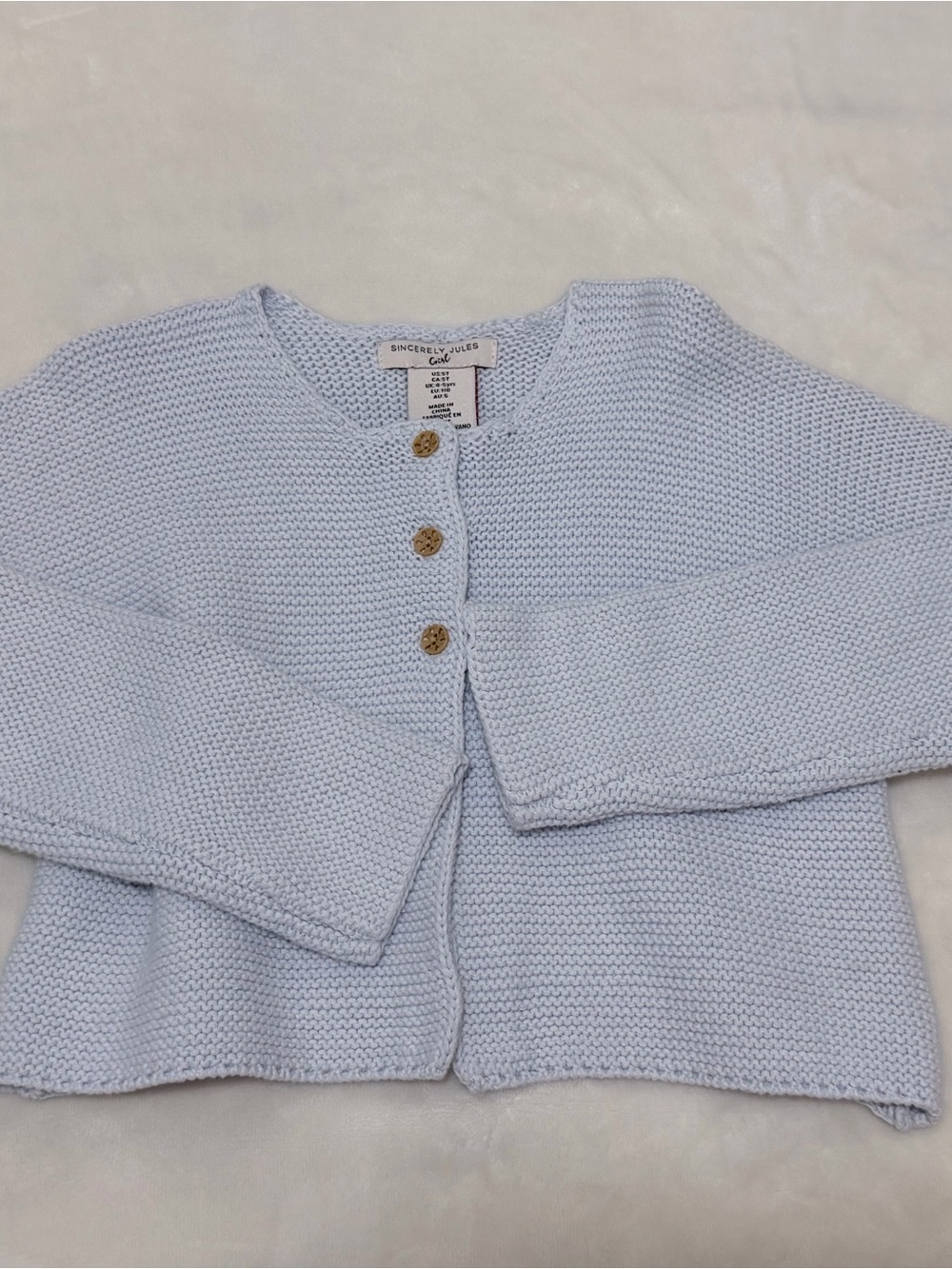 Sincerly Jules Light Blue Knit Button-Front Girl’s Sweater